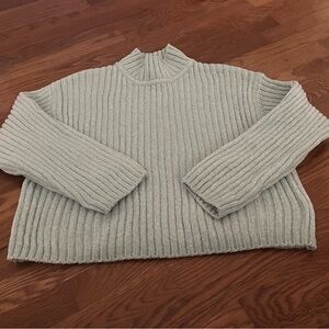 H&M Mint Green Chenille Ribbed Turtleneck Sweater